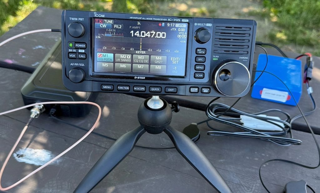 Image of IC-705 on picnic table